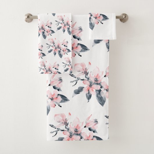 Roze en grijze bloemen Classy Waterverf Patroon Bad Handdoek (Insitu)