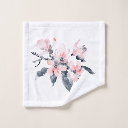 Roze en grijze bloemen Classy Waterverf Patroon Bad Handdoek (Wasdoekje)