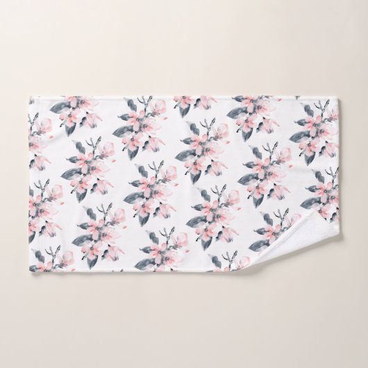 Roze en grijze bloemen Classy Waterverf Patroon Bad Handdoek (Handdoek)
