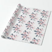 Roze en grijze bloemen Classy Waterverf Patroon Cadeaupapier (Uitgerold)