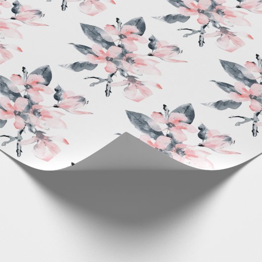 Roze en grijze bloemen Classy Waterverf Patroon Cadeaupapier (Hoek)