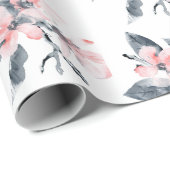 Roze en grijze bloemen Classy Waterverf Patroon Cadeaupapier (Rol Hoek)