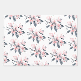 Roze en grijze bloemen Classy Waterverf Patroon Inpakpapier Vel