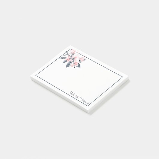 Roze en grijze bloemen Classy-Waterverf Post-it® Notes (Schuin)