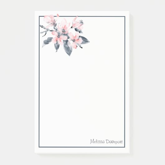 Roze en grijze bloemen Classy-Waterverf Post-it® Notes (Voorkant)