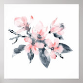 Roze en grijze bloemen Classy-Waterverf Poster (Voorkant)