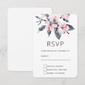Roze en grijze bloemen Classy-Waterverf RSVP Kaartje (Voorkant / Achterkant)