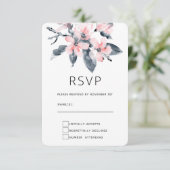 Roze en grijze bloemen Classy-Waterverf RSVP Kaartje (Staand voorkant)