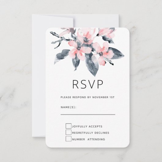 Roze en grijze bloemen Classy-Waterverf RSVP Kaartje (Voorkant)