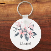 Roze en grijze bloemen Classy-Waterverf Sleutelhanger (Voorkant)