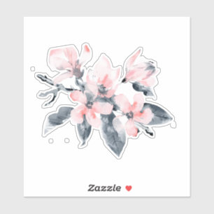 Roze en grijze bloemen Classy-Waterverf Sticker