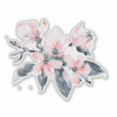 Roze en grijze bloemen Classy-Waterverf Sticker (Voorkant)