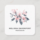 Roze en grijze bloemen Classy-Waterverf Vierkante Visitekaartje (Voorkant)