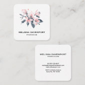 Roze en grijze bloemen Classy-Waterverf Vierkante Visitekaartje (Voorkant / Achterkant)
