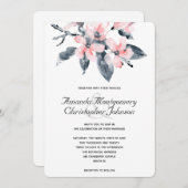 Roze en grijze bloemen Classy Waterverf Weddenscha Kaart (Voorkant / Achterkant)