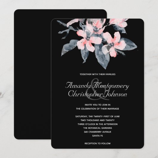 Roze en grijze bloemen Classy Waterverf Weddenscha Kaart (Voorkant / Achterkant)