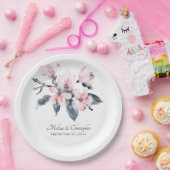 Roze en grijze bloemen Classy Waterverf Weddenscha Papieren Bordje (Feest)