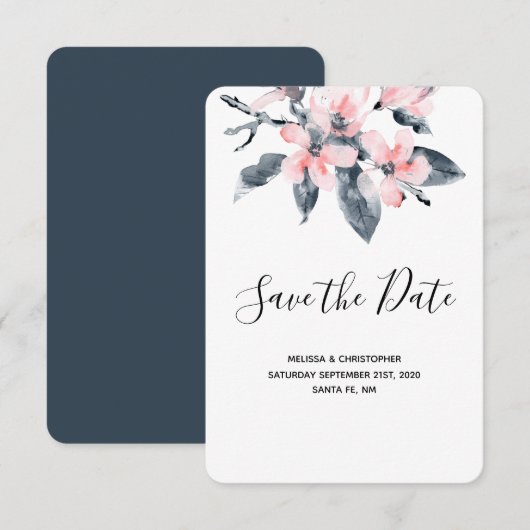 Roze en grijze bloemen Classy Waterverf Weddenscha Save The Date (Voorkant / Achterkant)