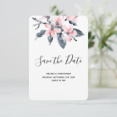 Roze en grijze bloemen Classy Waterverf Weddenscha Save The Date (Staand voorkant)