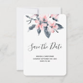 Roze en grijze bloemen Classy Waterverf Weddenscha Save The Date (Voorkant)