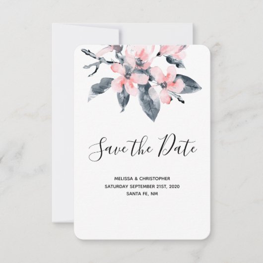 Roze en grijze bloemen Classy Waterverf Weddenscha Save The Date (Voorkant)
