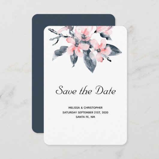 Roze en grijze bloemen Classy Waterverf Weddenscha Save The Date (Voorkant / Achterkant)