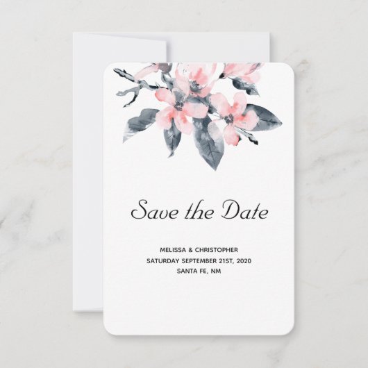 Roze en grijze bloemen Classy Waterverf Weddenscha Save The Date (Voorkant)