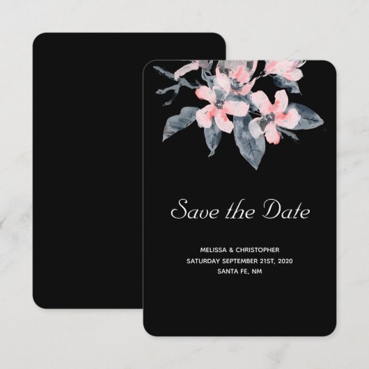 Roze en grijze bloemen Classy Waterverf Weddenscha Save The Date (Voorkant / Achterkant)