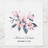 Roze en grijze bloemen Classy Waterverf Weddenscha Wijn Etiket (Enkel label)