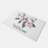 Roze en grijze bloemen Classy Waterverf Welkom Deurmat (Schuin)