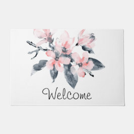 Roze en grijze bloemen Classy Waterverf Welkom Deurmat