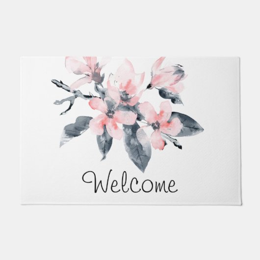 Roze en grijze bloemen Classy Waterverf Welkom Deurmat (Voorkant)