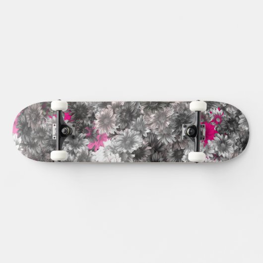 Roze en grijze bloemen persoonlijk skateboard (Horizontaal)