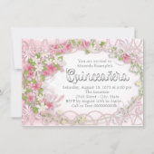 Roze en grijze bloemen Quinceañera Kaart (Voorkant)