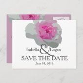 Roze en Grijze Bloemen Red de Datum Briefkaart (Voorkant / Achterkant)