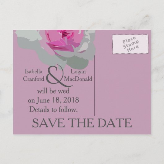 Roze en Grijze Bloemen Red de Datum Briefkaart (Achterkant)