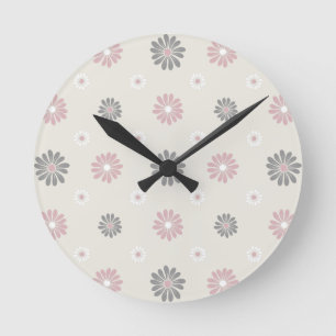 Roze en grijze bloemen ronde klok