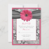 Roze en grijze bloemendamask bruiloft antwoordkaar RSVP kaartje (Voorkant)