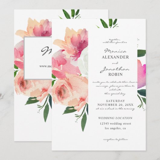 Roze en grijze bloemige botanische trouw V2 Kaart (Voorkant / Achterkant)