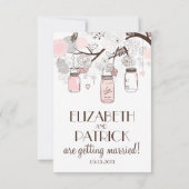 Roze en grijze bloemige Mason Jar RSVP-kaarten RSVP Kaartje (Achterkant)