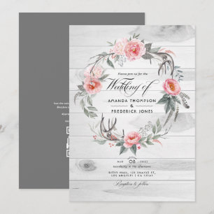 Roze en grijze bloemige QR-code RSVP Boheem bruilo Kaart