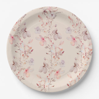Roze en grijze bloempatroon papieren borden bordje