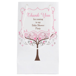 Roze en grijze bloemrijke vogel baby shower bedank klein cadeauzakje