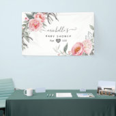 Roze en grijze boho bloemenkinderfeest spandoek (Beurs)