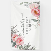 Roze en grijze boho bloemenkinderfeest spandoek (Verticaal)