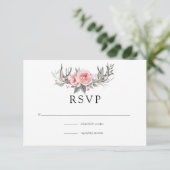 Roze en grijze Boho Floral Wedding RSVP Kaartje (Staand voorkant)