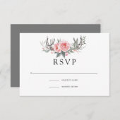 Roze en grijze Boho Floral Wedding RSVP Kaartje (Voorkant / Achterkant)
