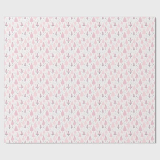 Roze en Grijze Bomen Sneeuwvlokken Kerstmis Cadeaupapier (Vlak)