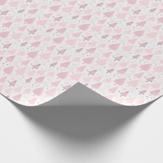Roze en Grijze Bomen Sneeuwvlokken Kerstmis Cadeaupapier (Hoek)