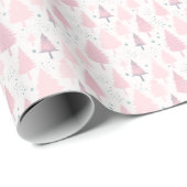 Roze en Grijze Bomen Sneeuwvlokken Kerstmis Cadeaupapier (Rol Hoek)